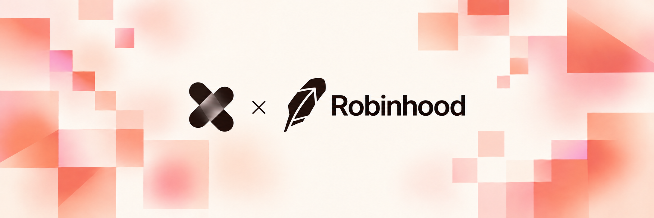 Overlap and Robinhood symbols surrounded by translucent peach and coral blocks